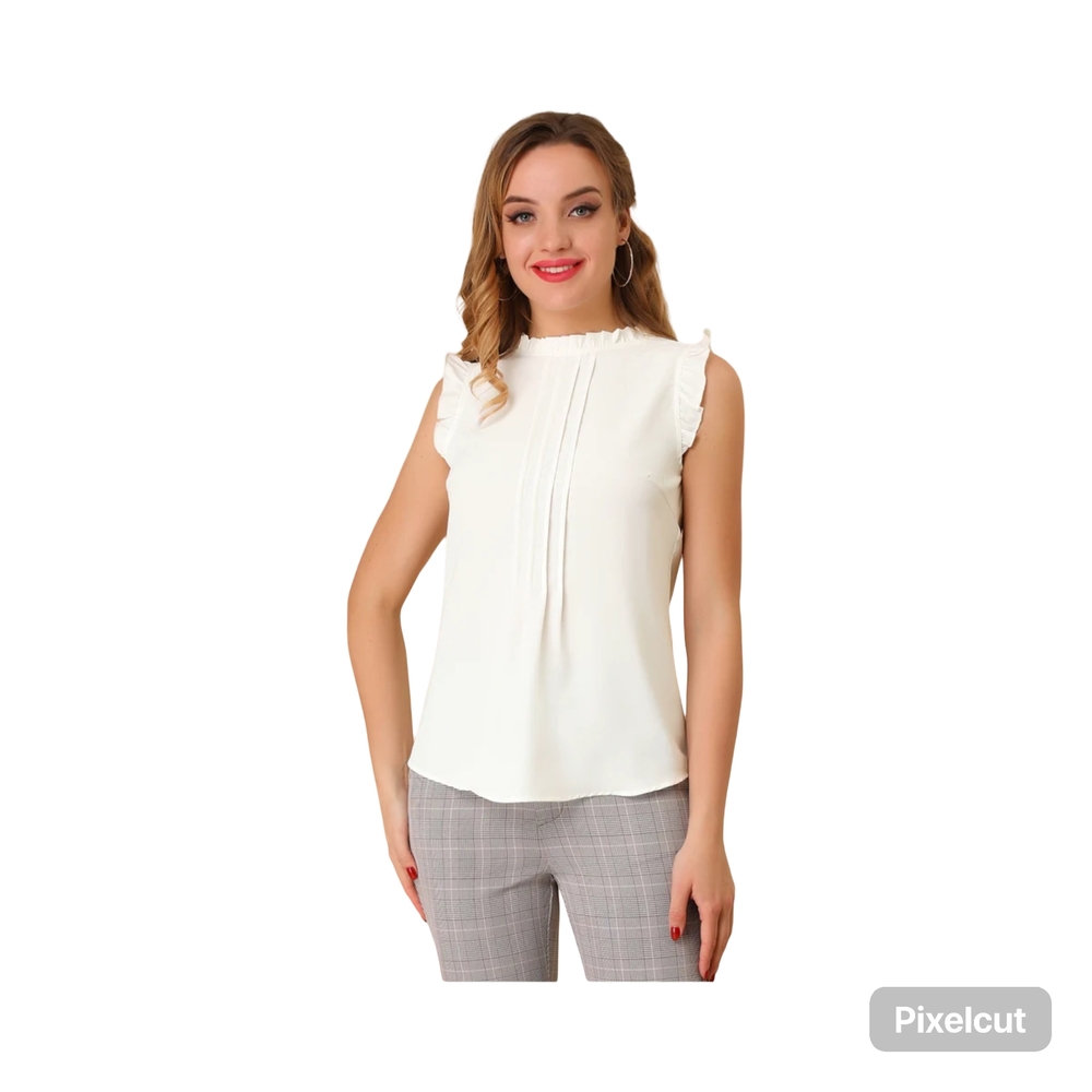 NWOT Size Large Allegra K White Ruffle Sleeveless Blouse